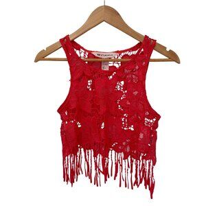 H&M x Coachella Festival Boho Hippie Tank Womens 4 Pink Polyester Crochet Fringe